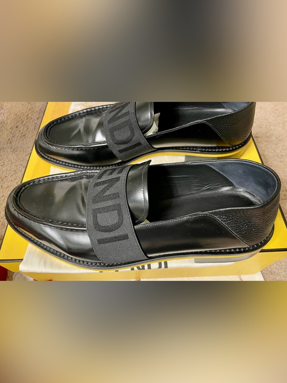 Fendi Roma Logo Band Leather Loafers Black Men’s US 12